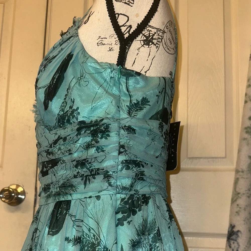 NWT Laundry By Shelli Segal Aqua Floral 100% SILK DRESS - Picture 6 of 13